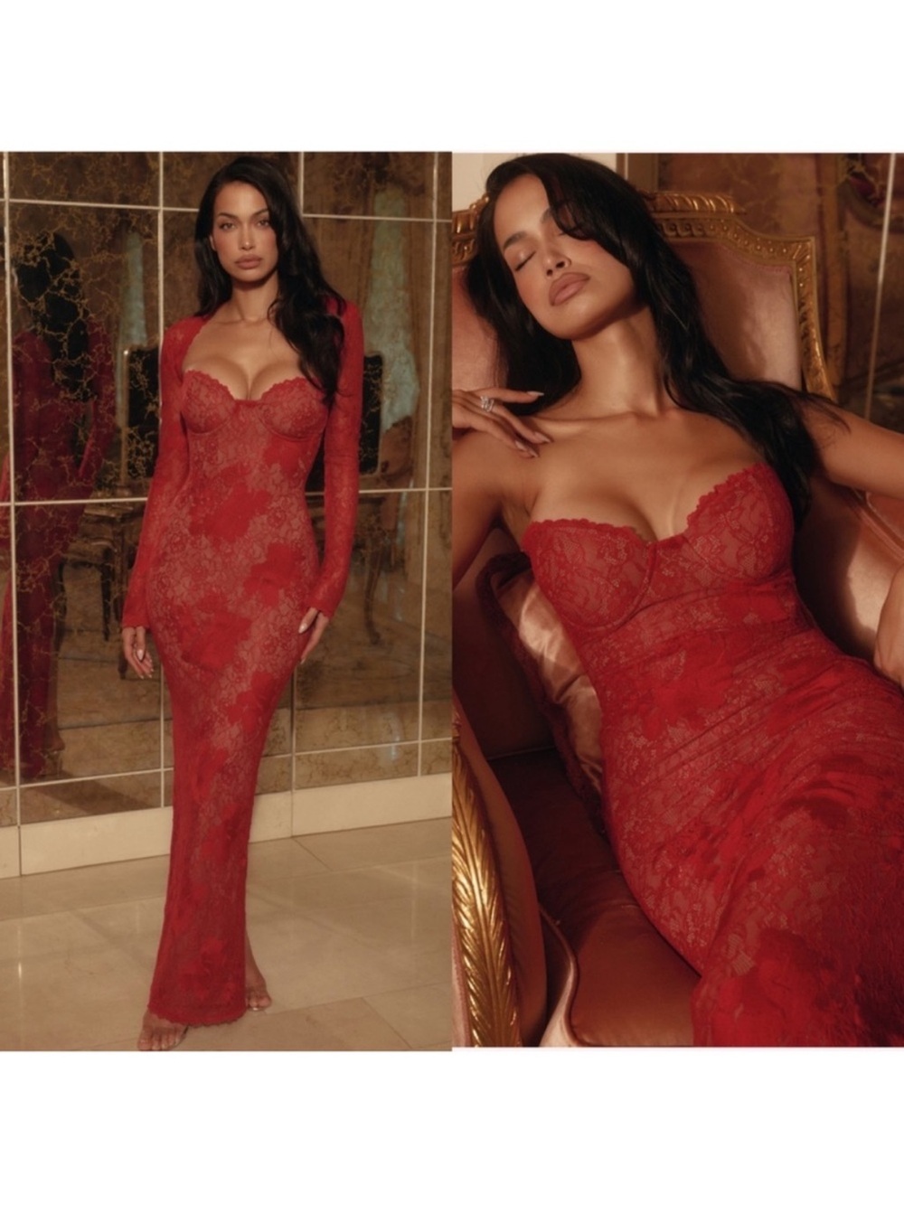 NWT! House of CB Lucienne Red Lace Embroidered Maxi Dress - Picture 5 of 10